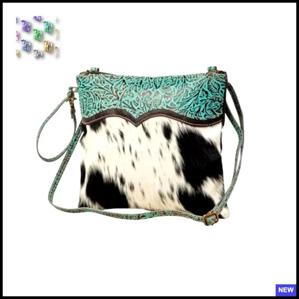 Hand-Tooled Leather Crossbody Bag Western Chic Medium Purse with Straps - Picture 2 of 6